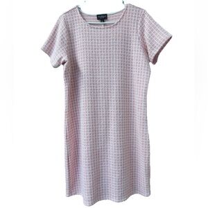 Isaac Mizrahi pink and white tweed style dress Short Sleeve Large textured knit